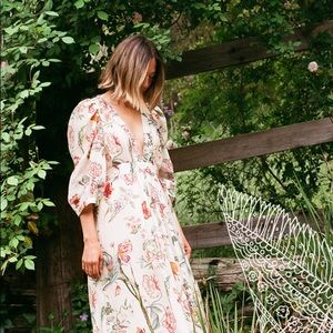 Perle Mer Organic Cotton Floral Butterfly Puff Sleeve Maxi Dress Doen